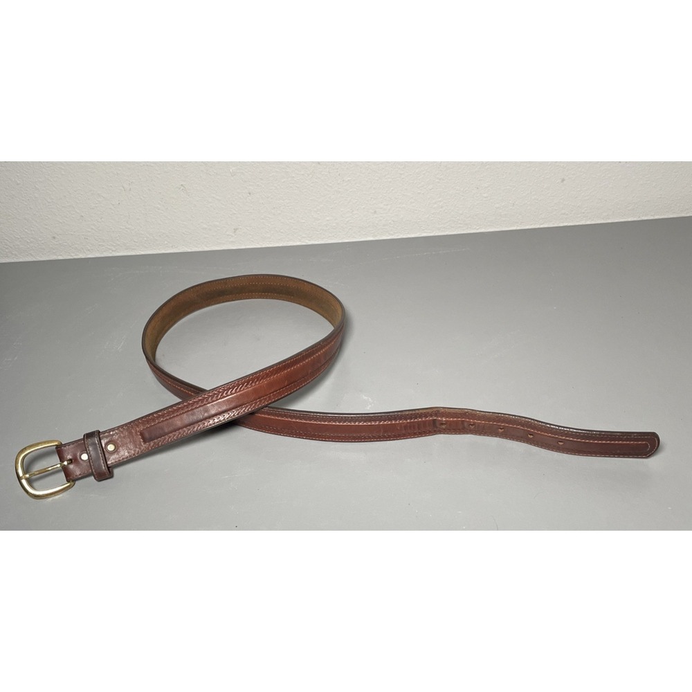 vintage Cowhide Leather Belt Men's Size 40 Leegin Solid Brass Buckle Made In USA